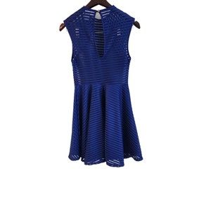 Privy Fit-and-Flare Dress Women Size S Blue Striped Sleeveless Polyester Stretch